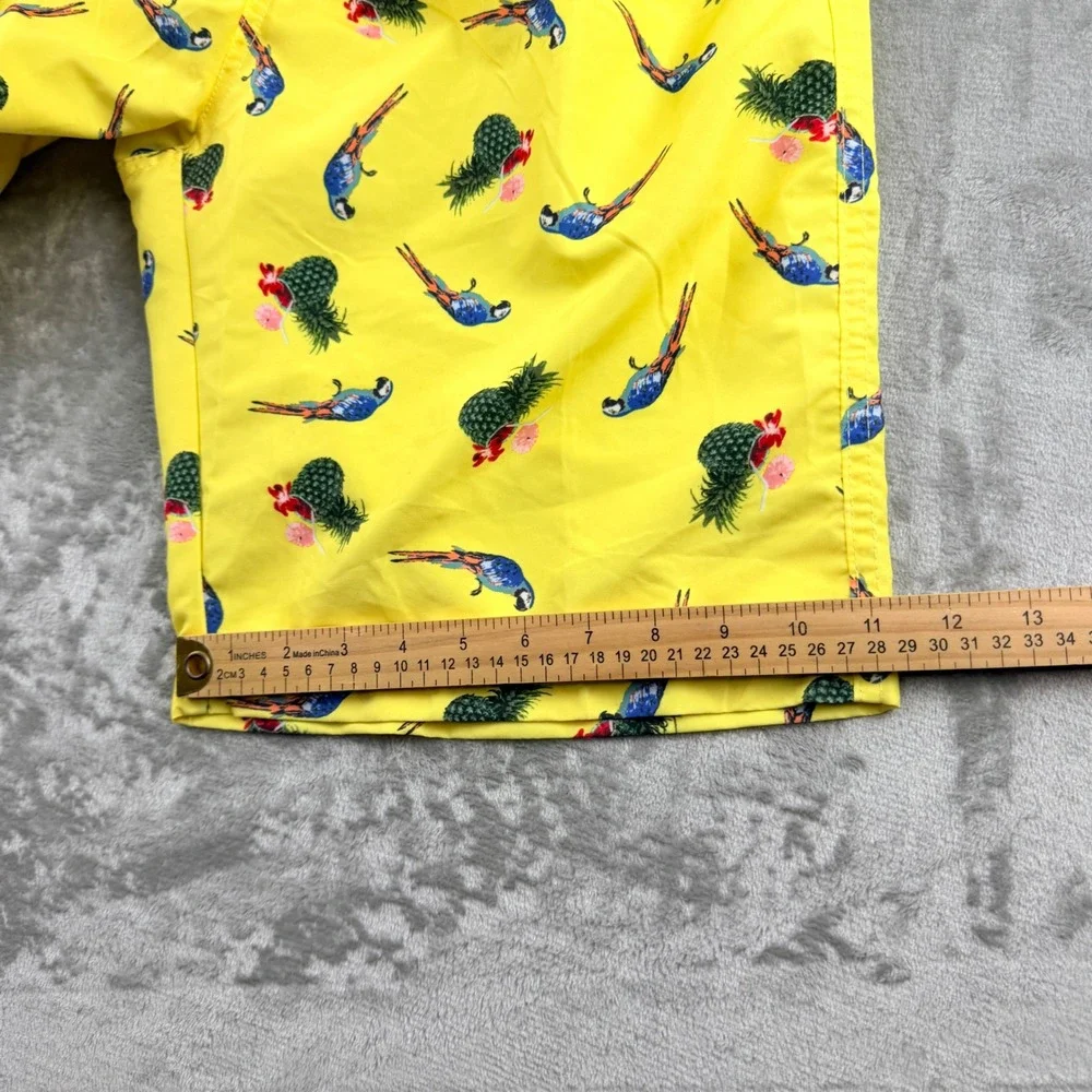 The‎ Image Men's Large Yellow Tropical Parrot Pineapple Swim Trunks Cargo Shorts